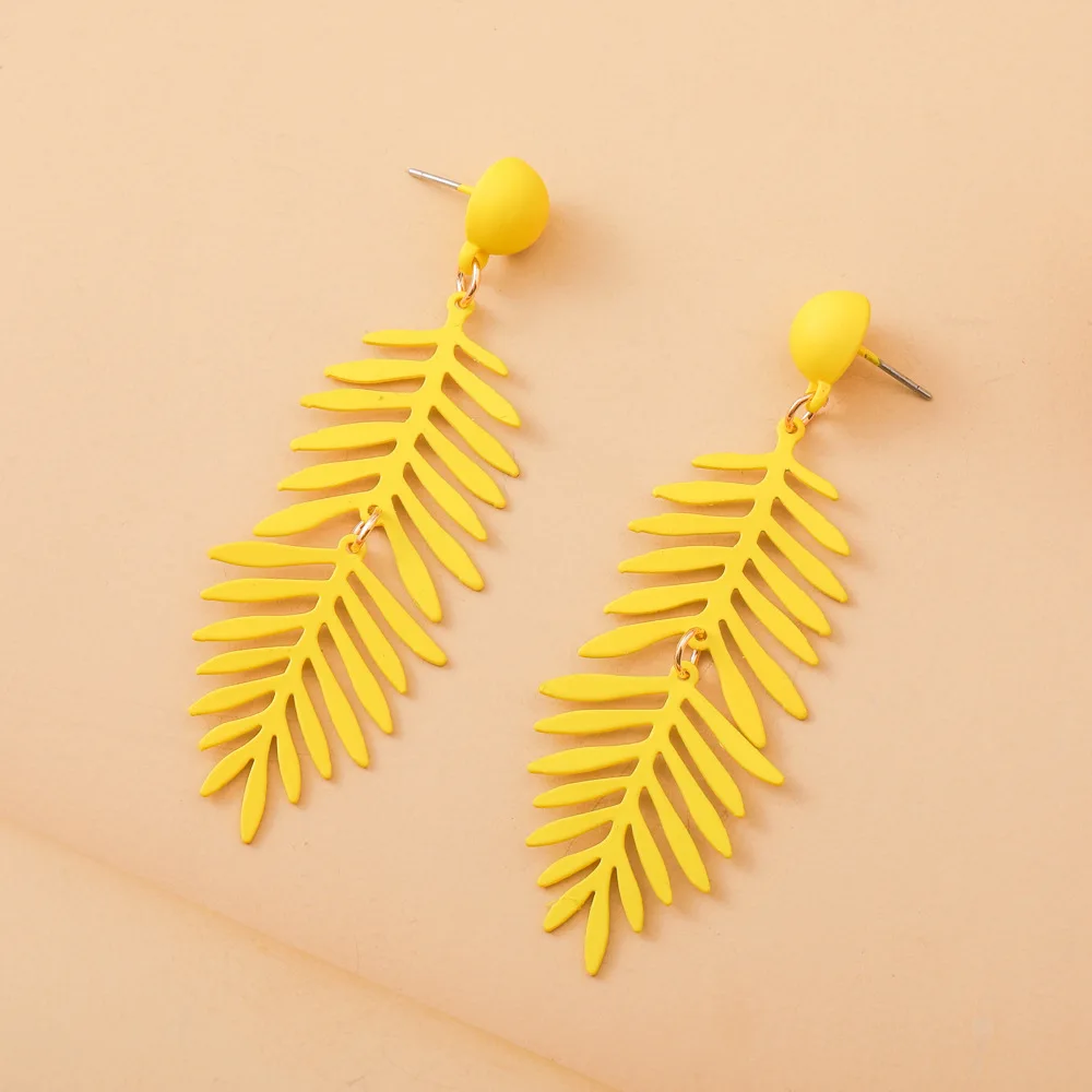 

New Creative Colorful Lacquer Leaf Earrings Sweet Fresh Leaf Long Pendant Earrings Fashion Leisure Vacation Women's Jewelry Gift