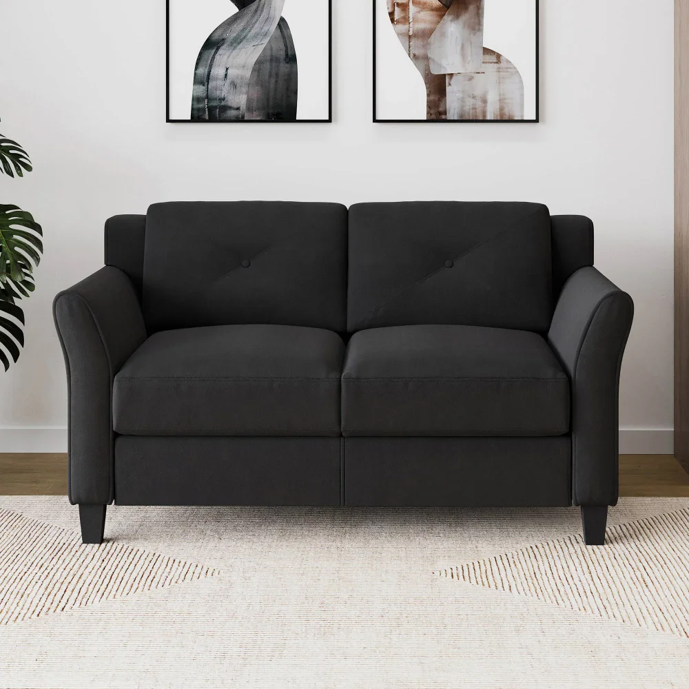 

Loveseat with Rolled Arms, Black Fabric