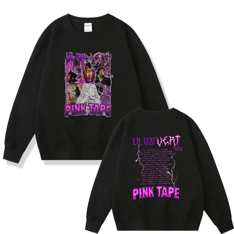 

Rapper Lil Uzi Vert Sweatshirt Concert Tour Pink Tape Pullover Man's Fashion Hip Hop Oversized Streetwear Unisex Loose Pullovers