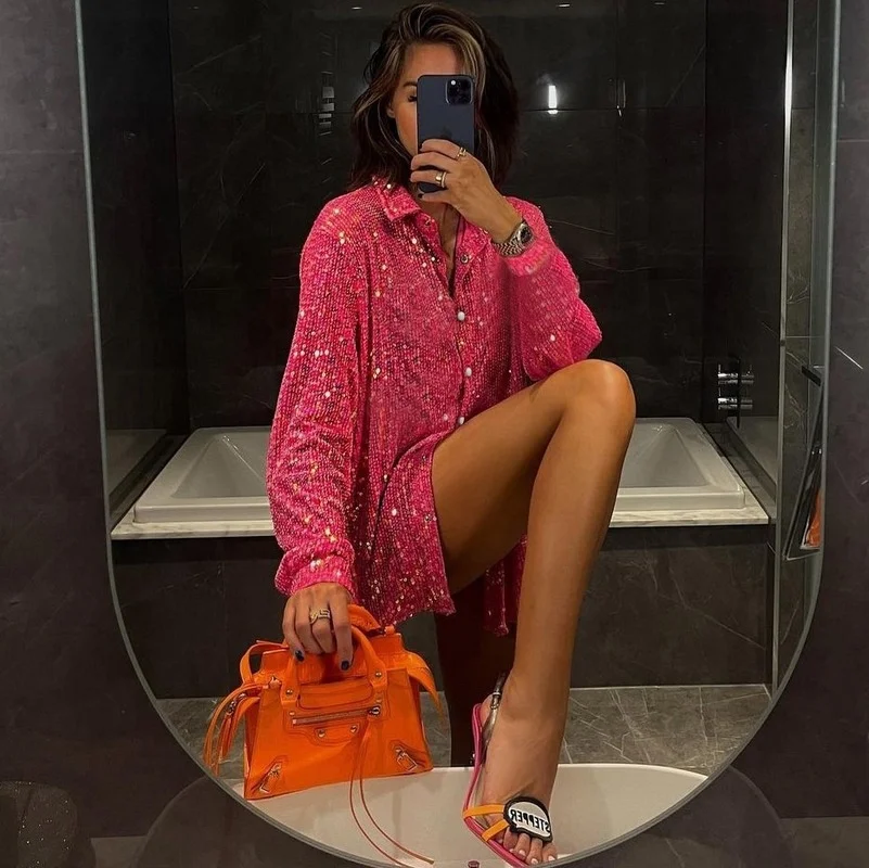 Женское платье-рубашка с отложным воротником и длинным рукавом Y2k |