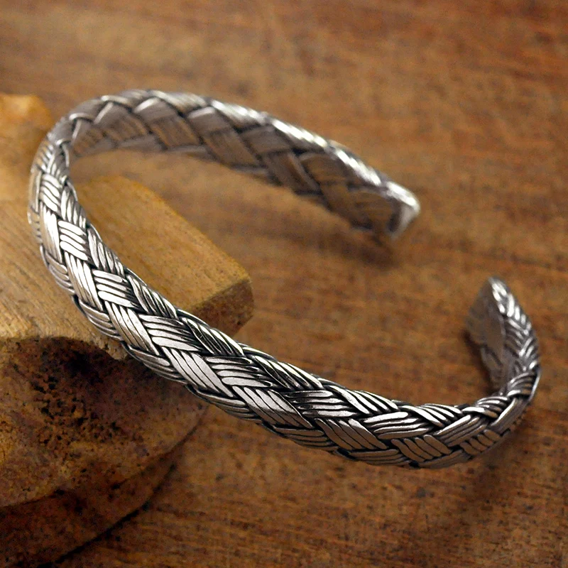 

Handmade 925 Sterling Silver Vintage Braided Bangles For Men Women Cuff Bracelets Viking Jewelry Birthday Gifts