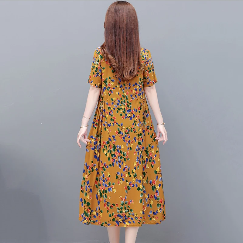 Женское хлопково-шелковое платье новинка 2025 летнее длинное с короткими рукавами
