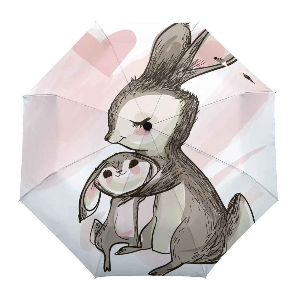 

Bunny Love Watercolor Sunny Umbrella Automatic Beach Umbrella Outdoor Adults Printed Rain Umbrella for Men Kids Parasol