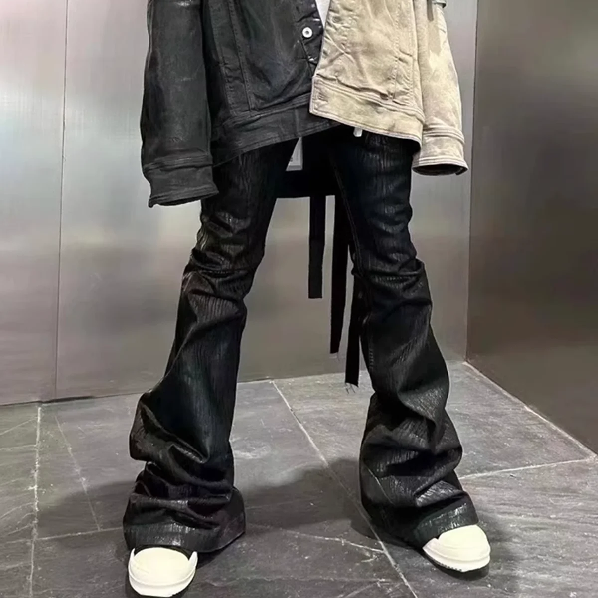 Ro Стильные ленты с матовым покрытием эластичные черные брюки-клеш для мужчин и