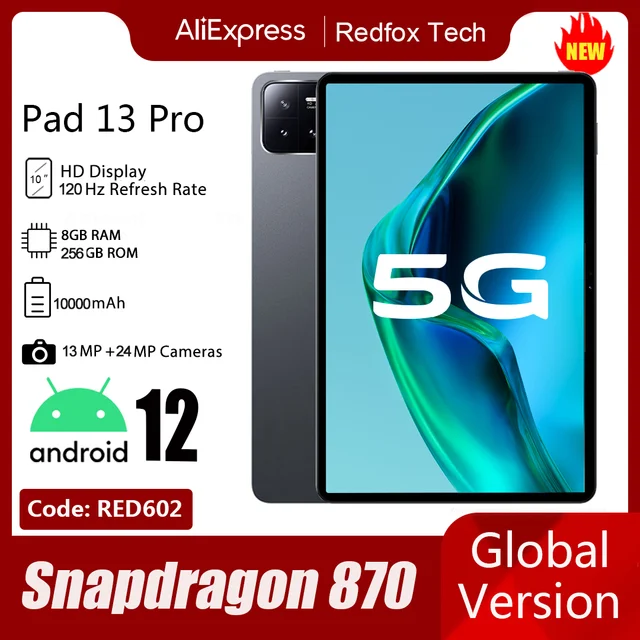Tablet pc Snapdragon 870 Android 12 WQHD+Display 10000mAh 12GB 512GB 5G Wifi 1