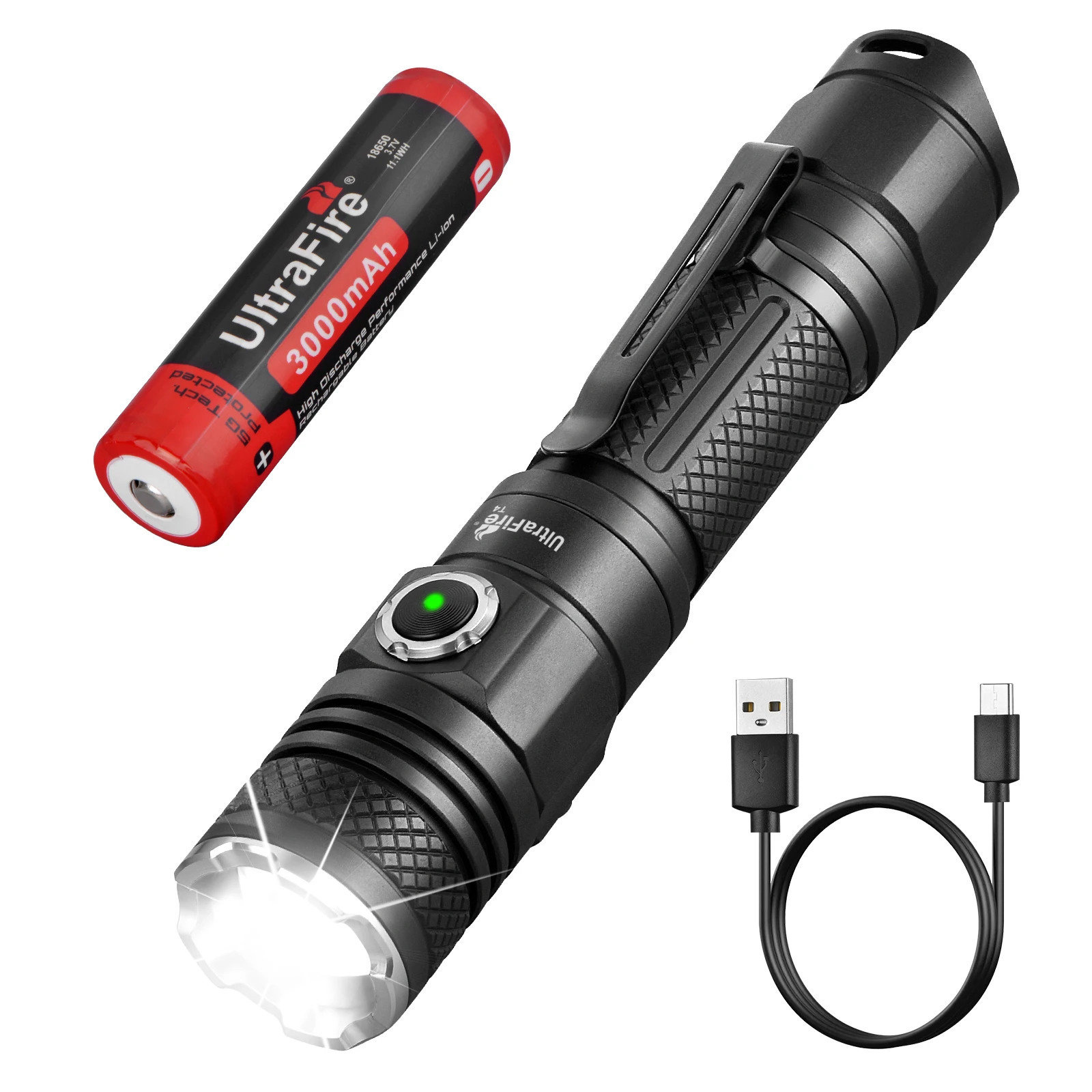 

Фонарик UltraFire T4 EDC 10 Вт 1200 люмен, мощный светодиодный фонарик с возможностью масштабирования, с возможностью зарядки от USB, небольшой карманный фонарь с двойным выключателем и индикатором питания