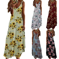 dress for beach women summer vintage elegant new boho long maxi printed v neck suspender a line skirt sundress vestidos