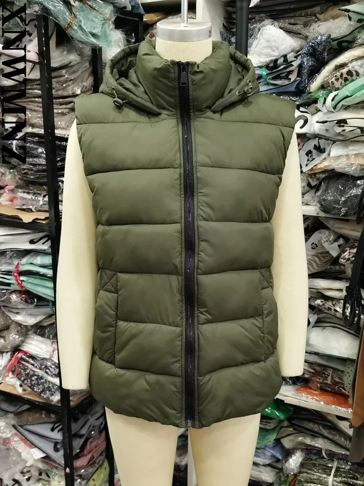 XNWMNZ Women Fashion Sleeveless Warm Padded Parkas Coat Vintage Pockets Drawstring Female Hooded Waistcoat Outerwear ChicTops