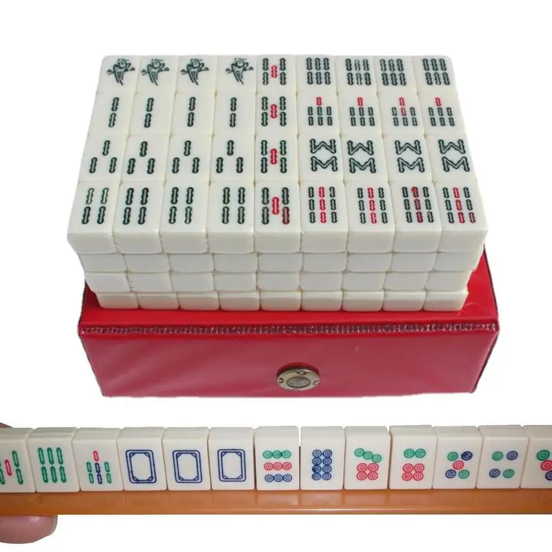

Mahjong Game Set | 144pcs Mini Mahjong Tiles | Traditional Chinese Majiang Party Games Fun Family Board Games with Dices for 4 P