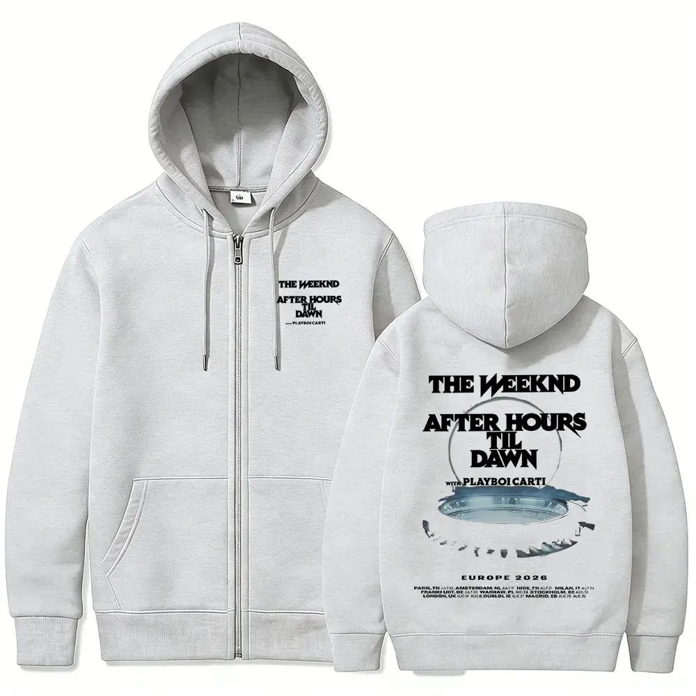 Фото Мужская толстовка на молнии в стиле хип-хоп с принтом The Weeknd After Hours Til Dawn и Playboi Carti Tour 2026, модная куртка в стиле поп-музыки №5