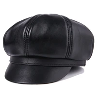 2022 unisex new genuine leather newsboy caps women flat visor retro german military men octagonal caps suitable for gentleman