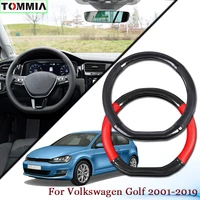 15inch black carbon fiber anti slip leather car steering wheel cover for volkswagen golf car interior accessories