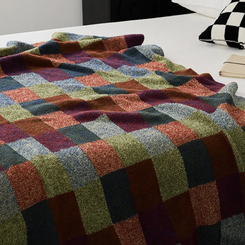 Уютное комфортное одеяло вязаное покрывало в клетку мягкое милое домашнее