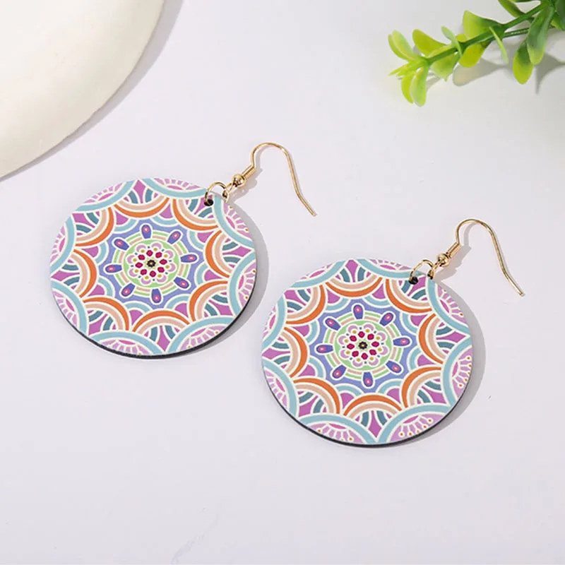 

Round Ethic Style Earrings Geometric Retro Earrings Fashion Earrings Bohemian Colorful Pattern Earrings Wholesale