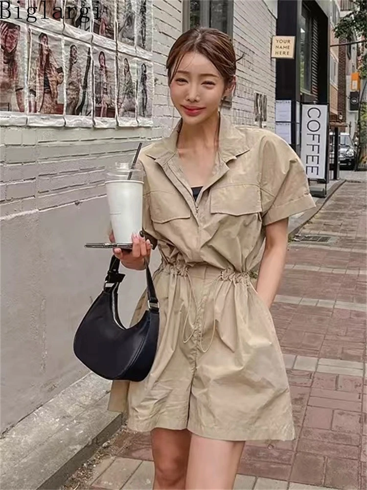 

Женский хлопковый комбинезон на молнии, с шортами и широкими штанинами