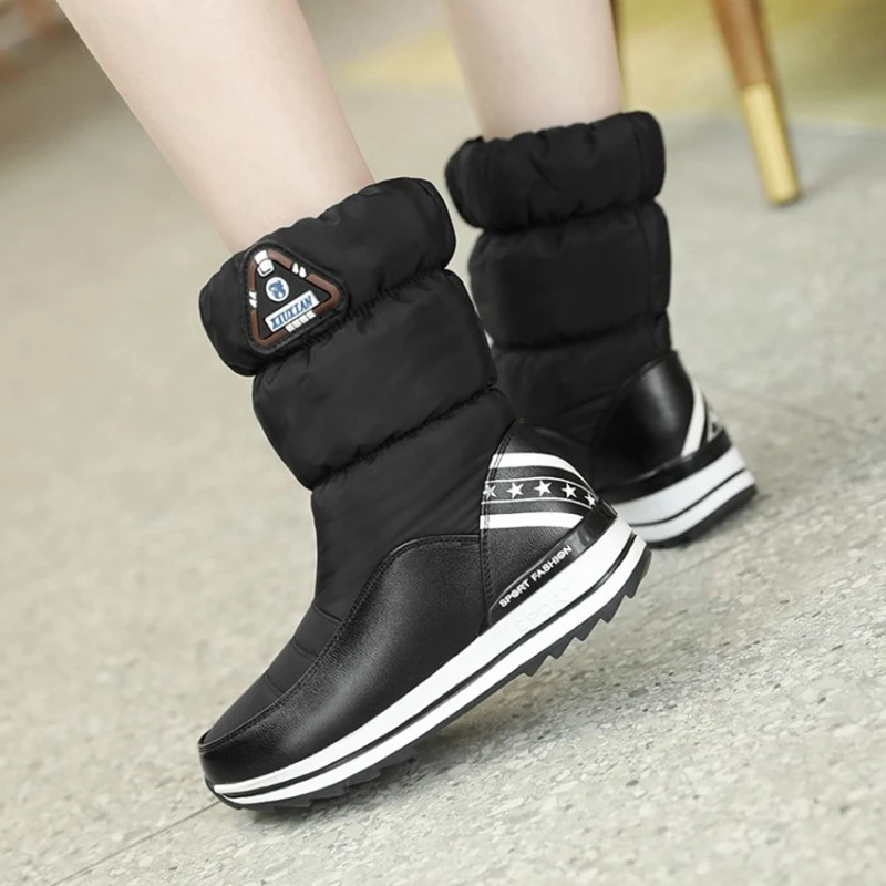 

BLXQPYT Snow Boots Women Mid-Calf Warm Fur Lined Snow Boots Warm Cushioning Outdoor Booties Femme Winter Chirden Shoes 7011
