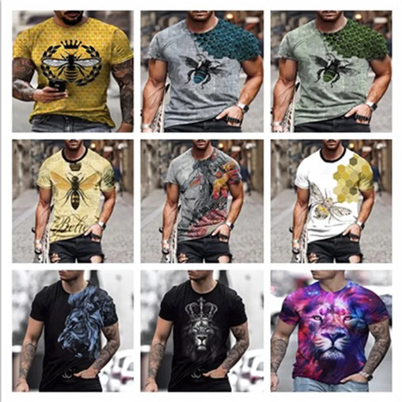 

Bee pattern 3D printed T-shirt visual impact party shirt punk gothic round neck high-quality American muscle style short sleeves
