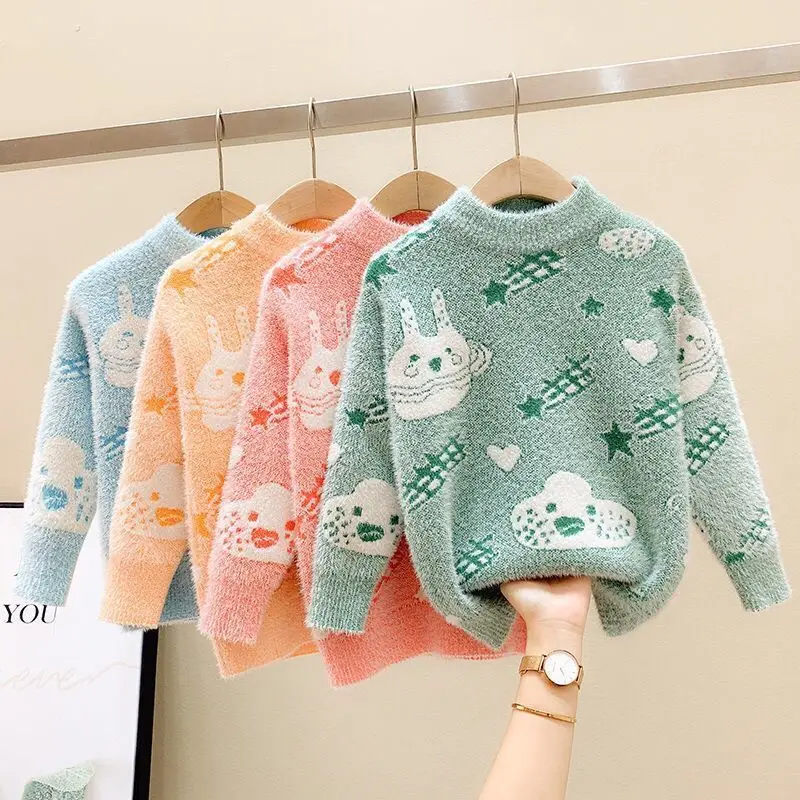 

Girls Sweater Autumn and Winter Children's Cartoon Boys Pullover Knitted Bottoming Shirt 9 10 12 Years Fall Clothes for Kids New