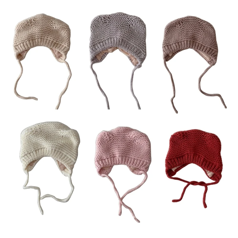 

N80C Baby Warm Hat Ear Protections Hat with Chin Strap Tied Design for Cold Day Wear