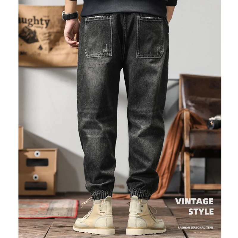 Streetwear Men 2022 New Pattern Vintage Recreational Black Grey Pants Straight Cylinder Comfortable Loose Jeans Autumn Female