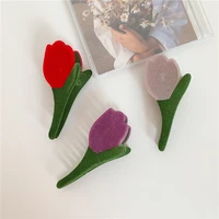 new tulip flower hair claw clip velvet geometric floral hair clips plastic bath shark clip ins korean girls women accessories