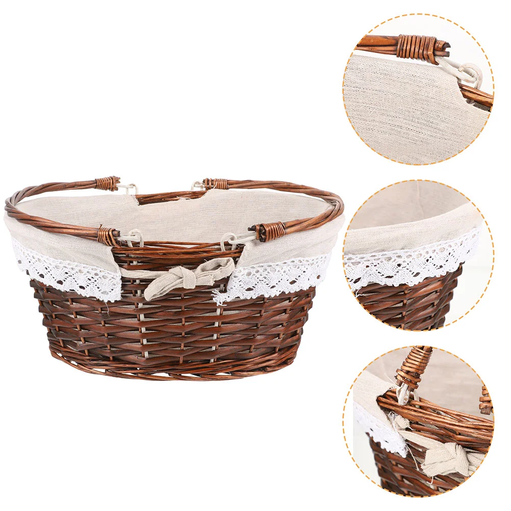 

Picnic Basket Fruits Woven Baskets Container Wicker Bread Shopping Snacks Serving