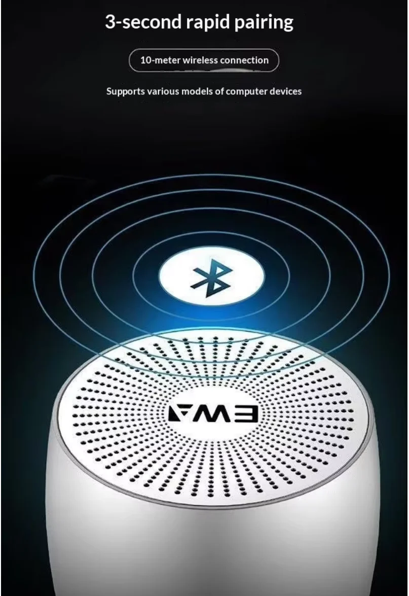 Фото EWA A103 Миниатюрная Bluetooth-совместимая металлическая колонка, портативная уличная беспроводная акустическая система с мощным сабвуфером №5