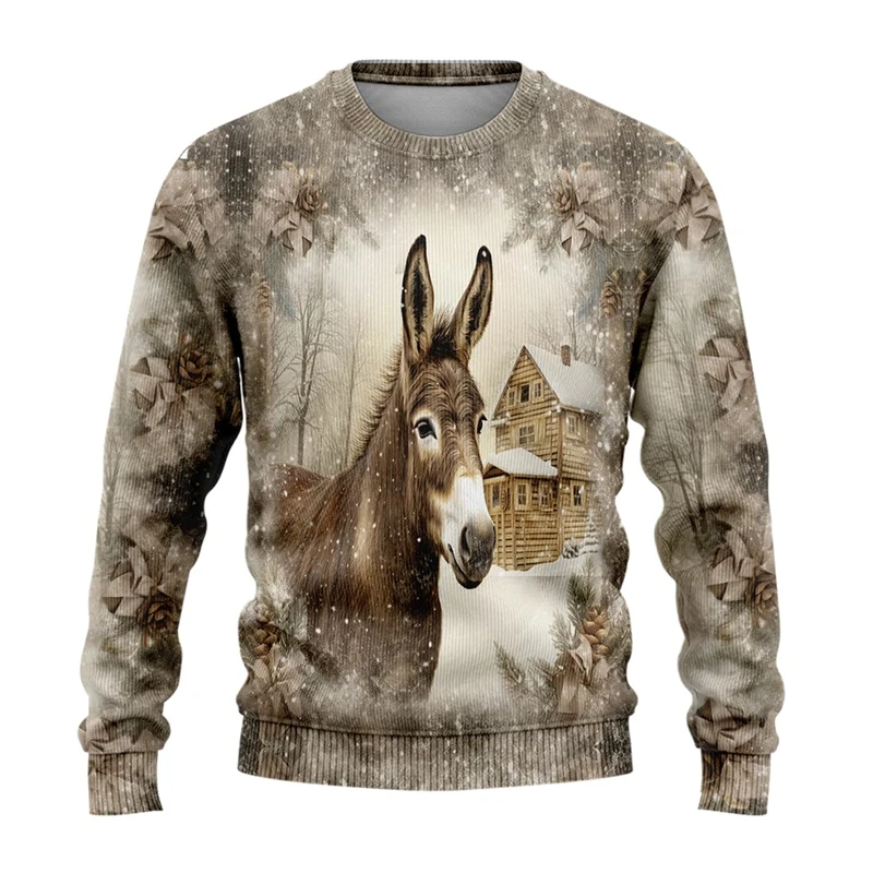 Farm Animal Graphic Sweatshirts Fashion Donkey Sheep Chicken Cow Ugly Christmas Sweater Harajuku Unisex Y2k Pullovers