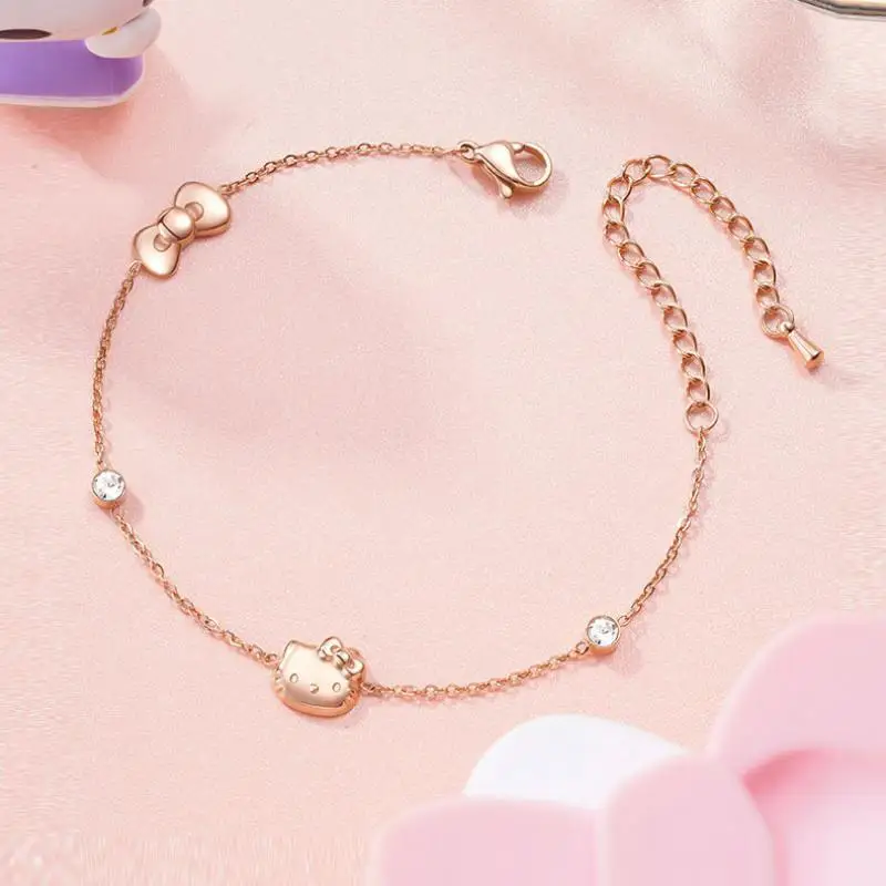 

Kawaii Sanrio Hellokitty Bracelet Cartoon Cute Kt Bracelet Rose Gold Crystal Bracelet Jewelry Accessories Birthday Gift Girl