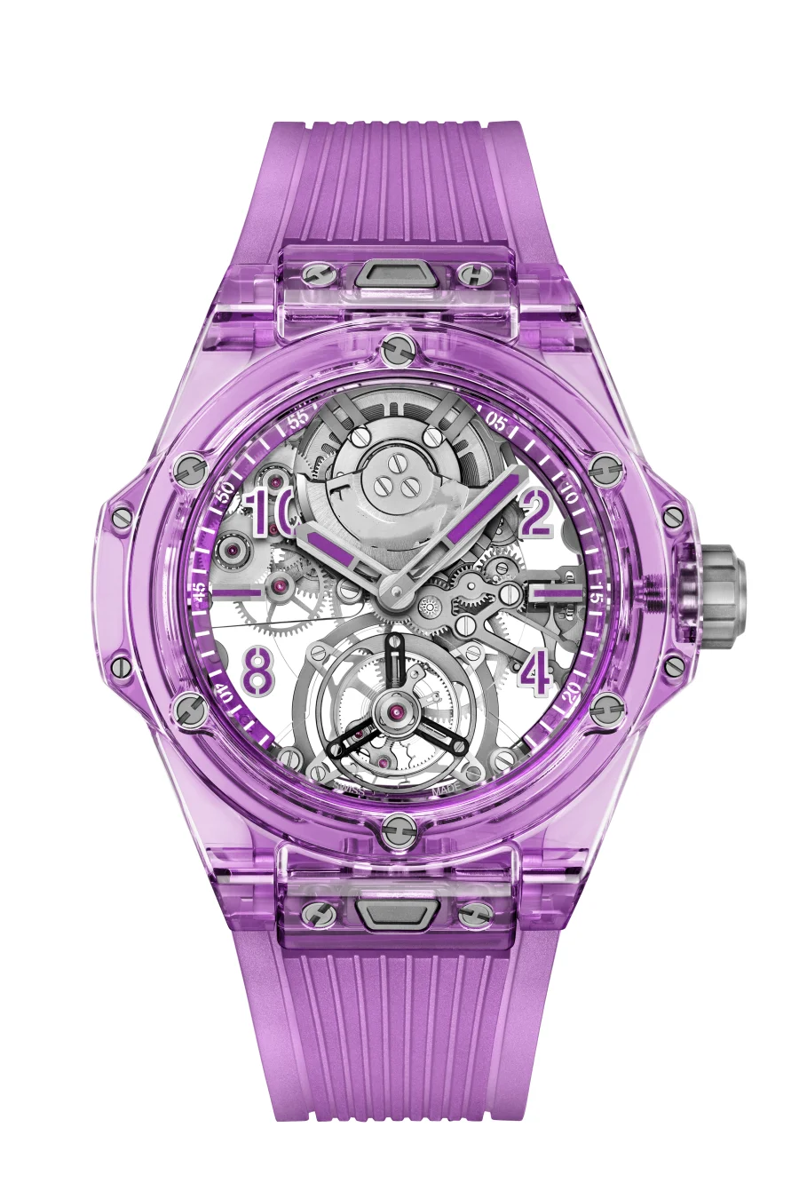 

5pcs 44MM Big Face Large Extra Size Watch-Polished Purple Sapphire Crystal Dial Waterproof Tourbillon Automatic Wristwatch