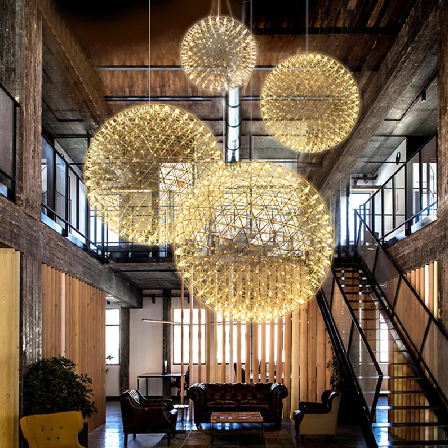 

Современная Подвесная лампа для гостиной, светодиодный светильник с шариками из нержавеющей стали, подвесной светильник для фейерверка, ре...