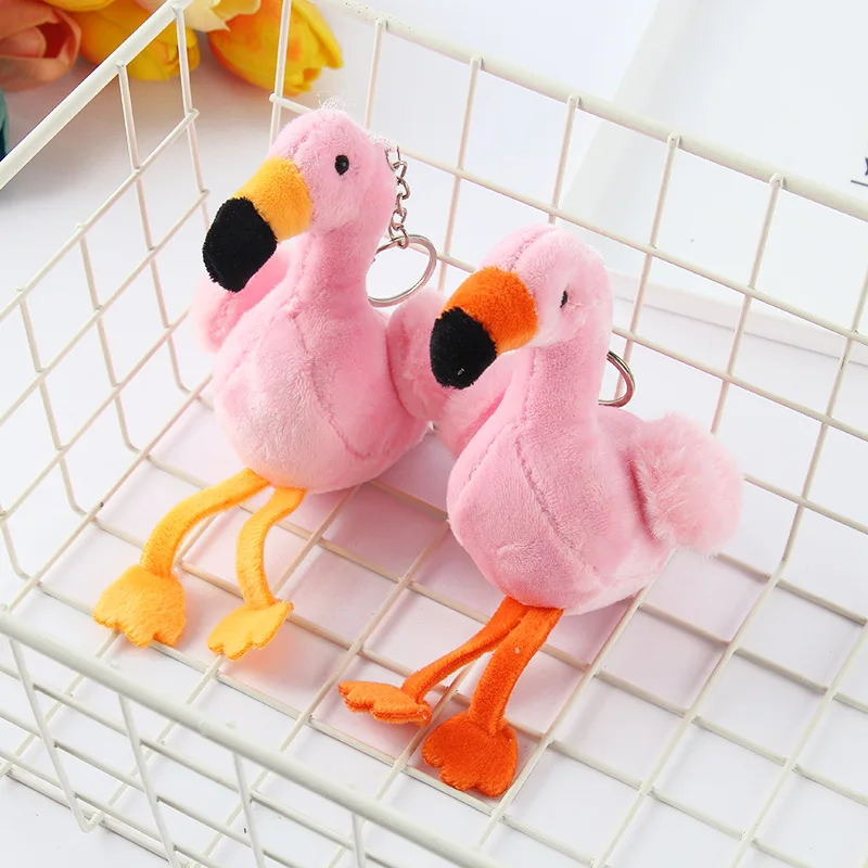

For Female Bag Keychain Child Kpop Keychains Plush Soft Toys Flamingo Bird On The Phone Cute Keychains Plushies Kawaii Pendants