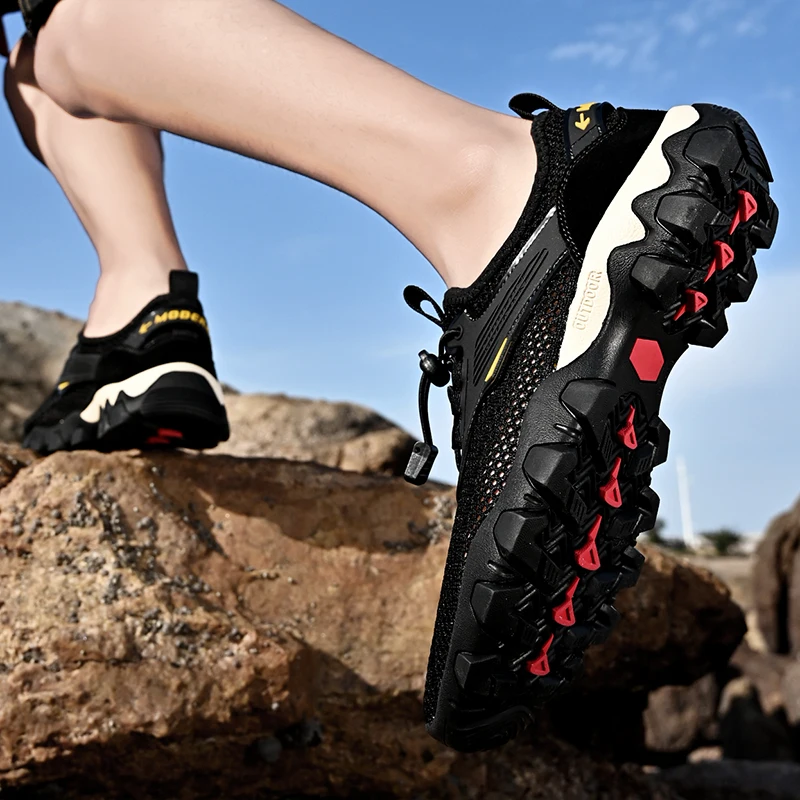JIEMIAO New Breathable Mesh Men Hiking Shoes Summer  Comfortable Trekking Shoes Outdoor Casual Sneakers Climbing Sport Shoes