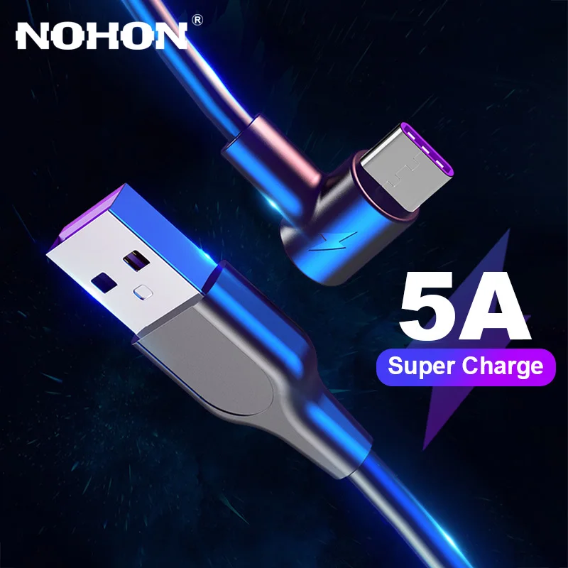 

NOHON 3m Elbow 90 Degree USB Type C Cable 5A Super Charge USB C Cable Fast Charging for Xiaomi Huawei Data Cord Wire