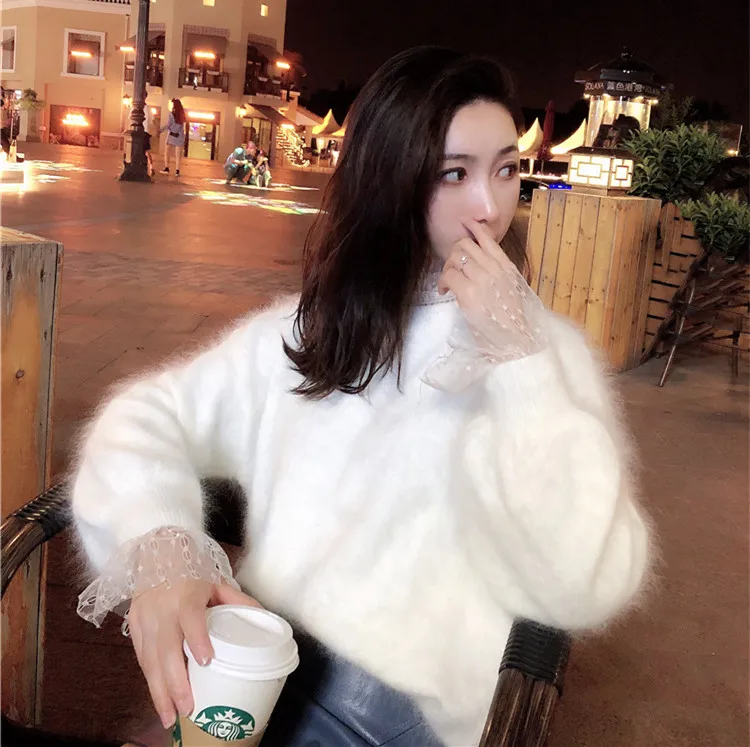 

2022 New 100% Mink Cashmere Sweater Women's Winter Angora Top Pullover Loose Knitting JNS025