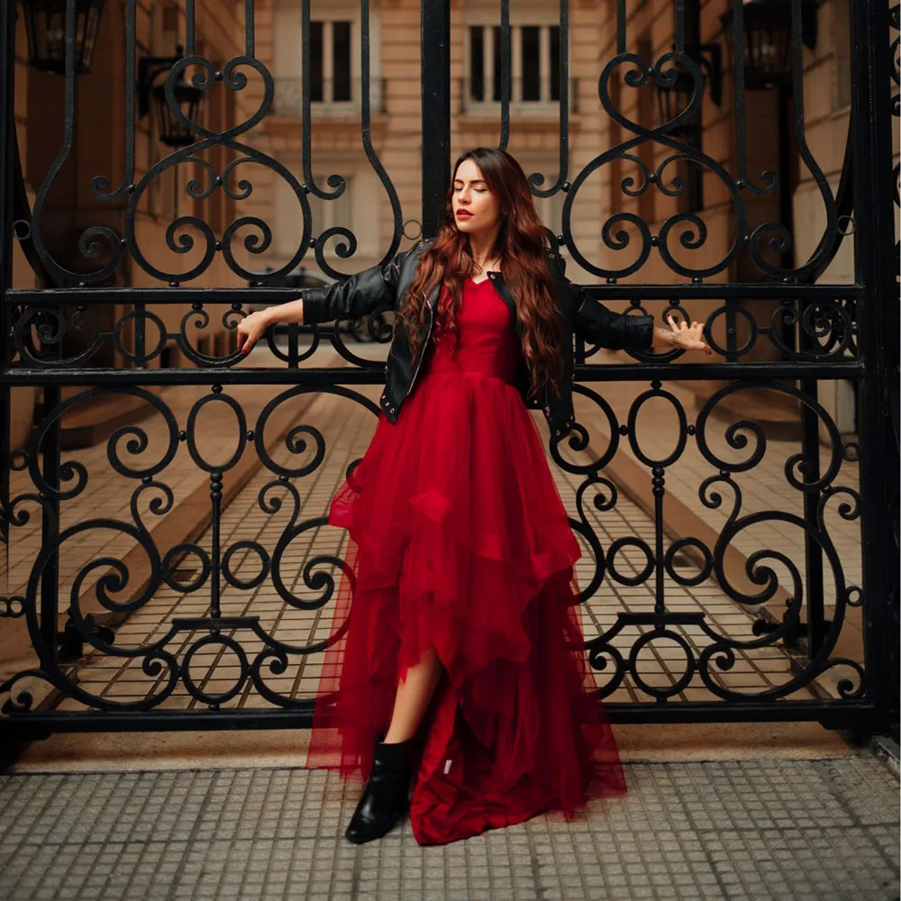 

Burgundy High Low Long Prom Dresses Fluffy Tulle Women Formal Party Dress 2023 Popular Evening Gowns