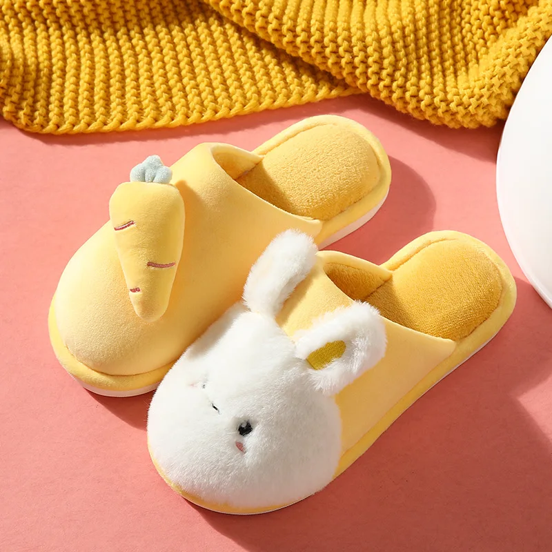 

Winter House Fur Slippers Warm Cotton Shoes Cute Lovely Cartoon Rabbit Indoor Bedroom Women Men Ladies Lovers Furry Slides