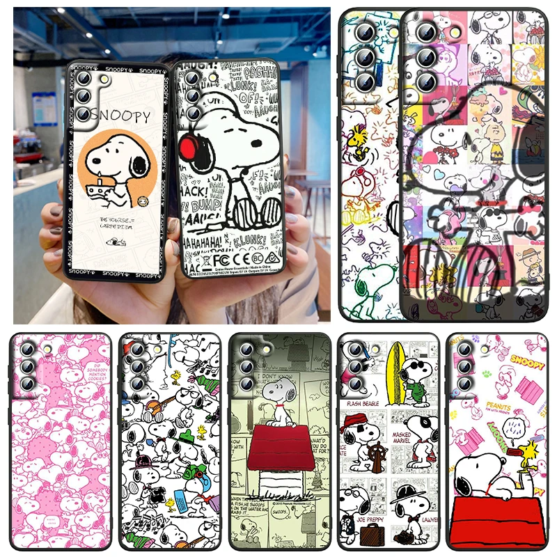 

Snoopy Comic Stroke For Samsung Galaxy S22 S21 S20 FE Ultra Pro Lite S10 5G S10E S9 S8 Plus Black Soft Capa Phone Case