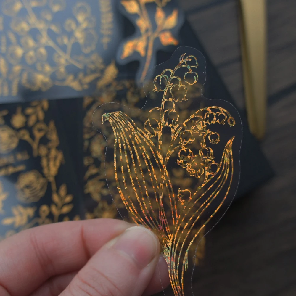 

44pcs Gold Lily of The Valley Rose Flower Style Laser Paper Sticker Scrapbooking DIY Gift Packing Label Gift Decoration Tag