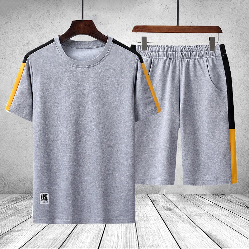 

Ensemble de sport pour hommes, survêtement d'été deux pièces de marque, t-shirt + short, streetwear, gris, noir, blanc