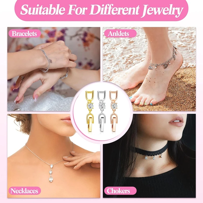 

5Pcs/set Necklace Bracelet Extension Clasps Chains with Crystal Rhinestone Closures Extender Chains Connectors for Women TOP