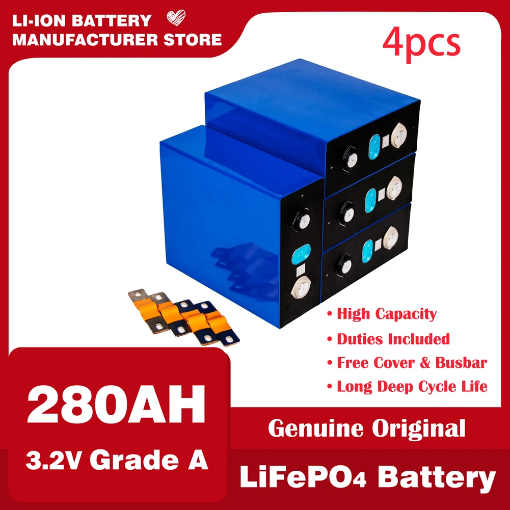 

3.2V LiFePO4 320Ah Battery 4PCS 280Ah Can be Combined into Rechargeable Battery DIY 12V 24V EV RV Solar Storage System Battery