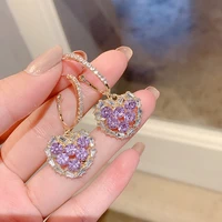 new fashion heart drop earrings for women delicate purple zircon earrings korean love party jewelry gifts wholesale