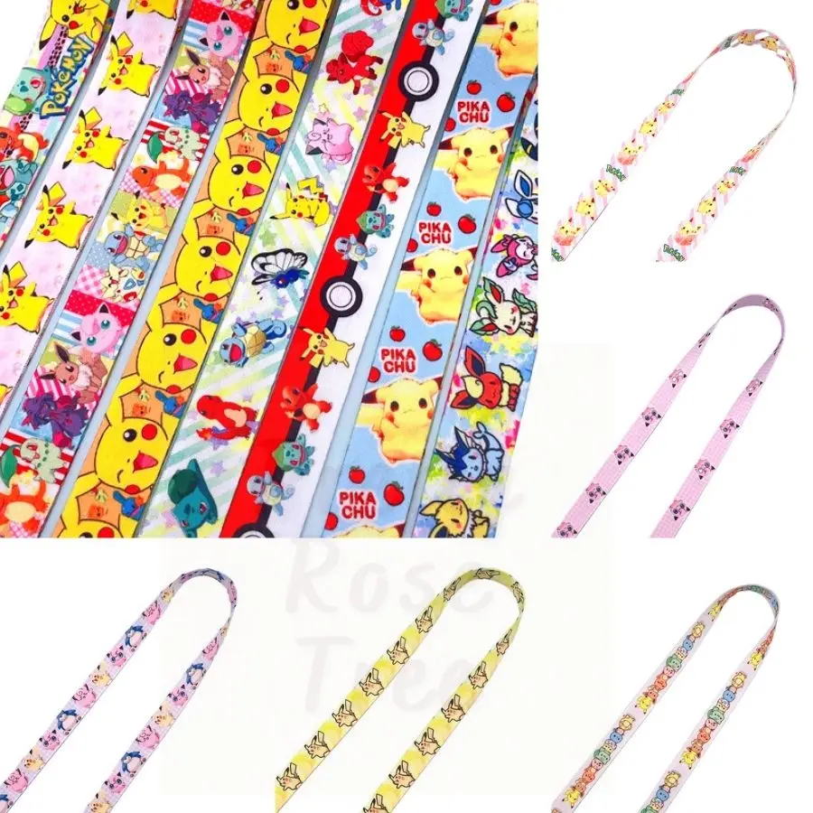 

Атласная лента в виде покемона, двусторонний шнурок из шелка Пикачу Эви, для шитья, рукоделия, Подарочная коробка с бантом, 15 мм, 20 мм