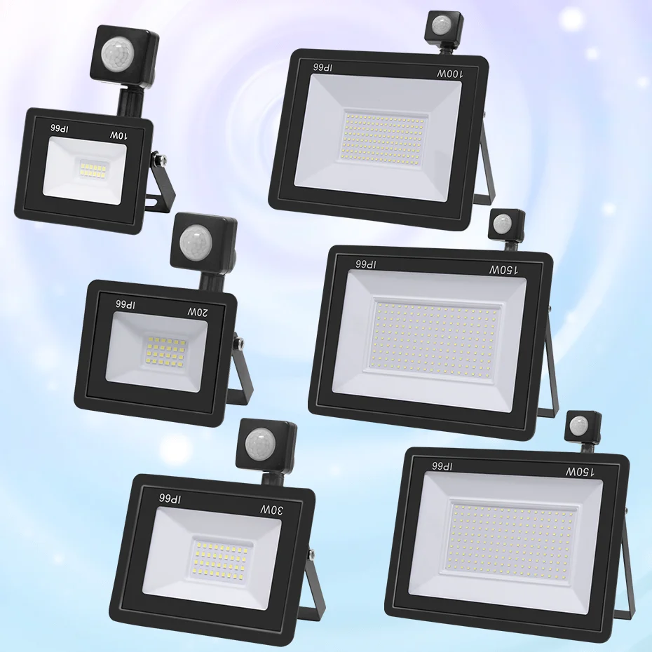 

LED Flood Light AC220V 10W 20W 30W 50W 100W 150W Motion Sensor Floodlight IP66 Waterproof Outdoor Wall Lamp For Garden Square