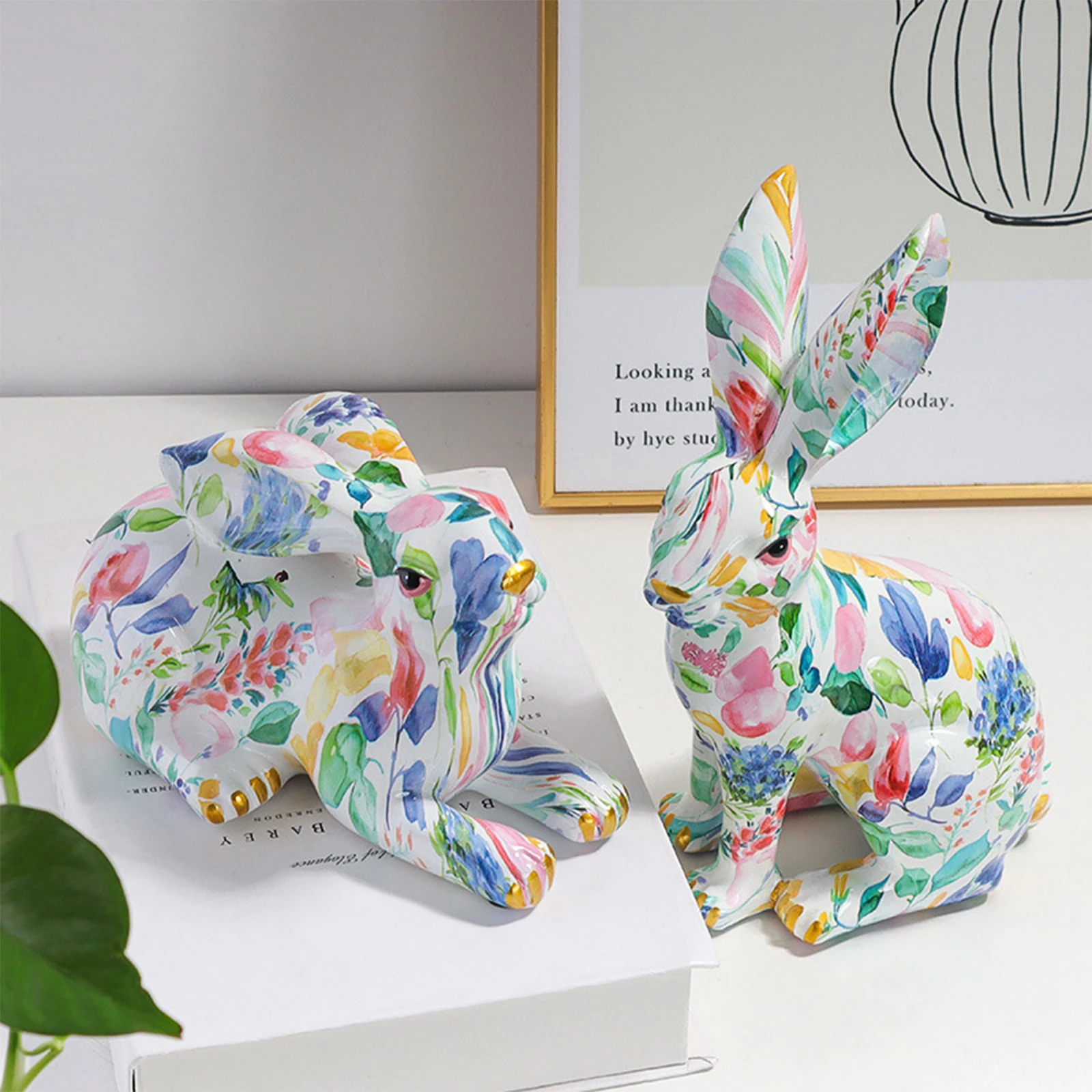 

Water Transfer Printing Rabbit Easter Home Decoration Ornaments Crafts Cute Wind Bedroom Living Room Desktop Resin Decorations