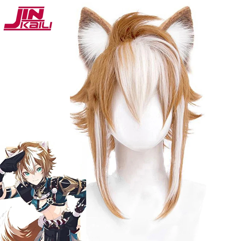 

Парик JINKAILI Genshin Impact Gorou Arataki Прокат шиканоин хиз колобена Tsukino Usagi синтетический парик для косплея на Хэллоуин + шапочка для парика