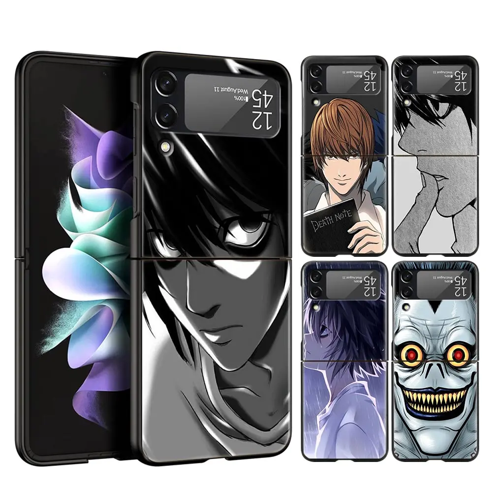 

For Samsung Galaxy Z Flip 3 4 5G Hard Black Folding PC Phone Case Death Note Yagami Light Luxury For Samsung Z Flip3 Back Cover