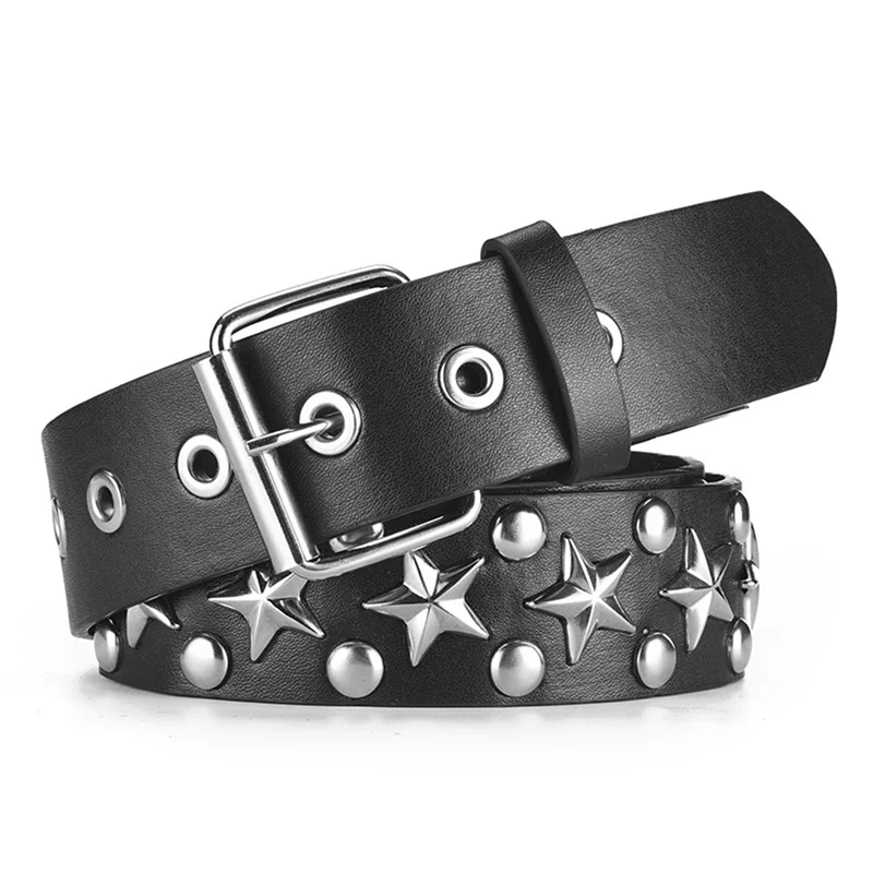 

NEW Star Eye Rivet Belt Goth Style Double Pin Buckle Man/woman Fashion Casual Puck Style Pu Leather Waistband for Jeans Young