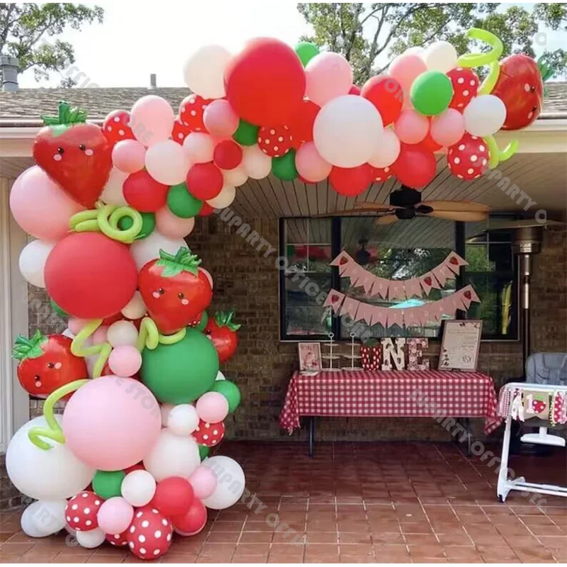 

120pcs Smiling Strawberry Balloon Garland Arch Kit Pastel Color Balloon Decorations Baby Shower Birthday Summer Pool Party Decor